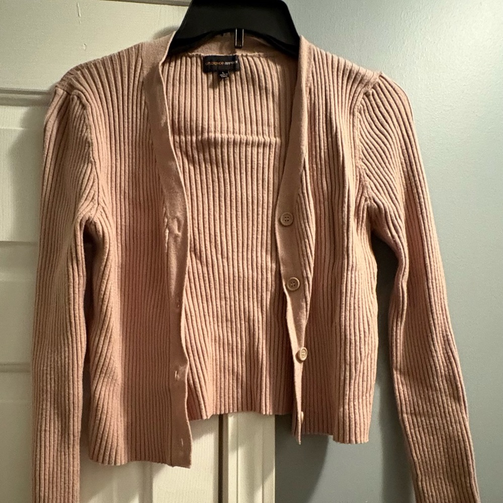 Women's Ribbed Pink Cardigan Sweater